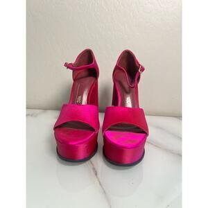 Zara Hot Pink Satin Chunky Platform Heels Size 6